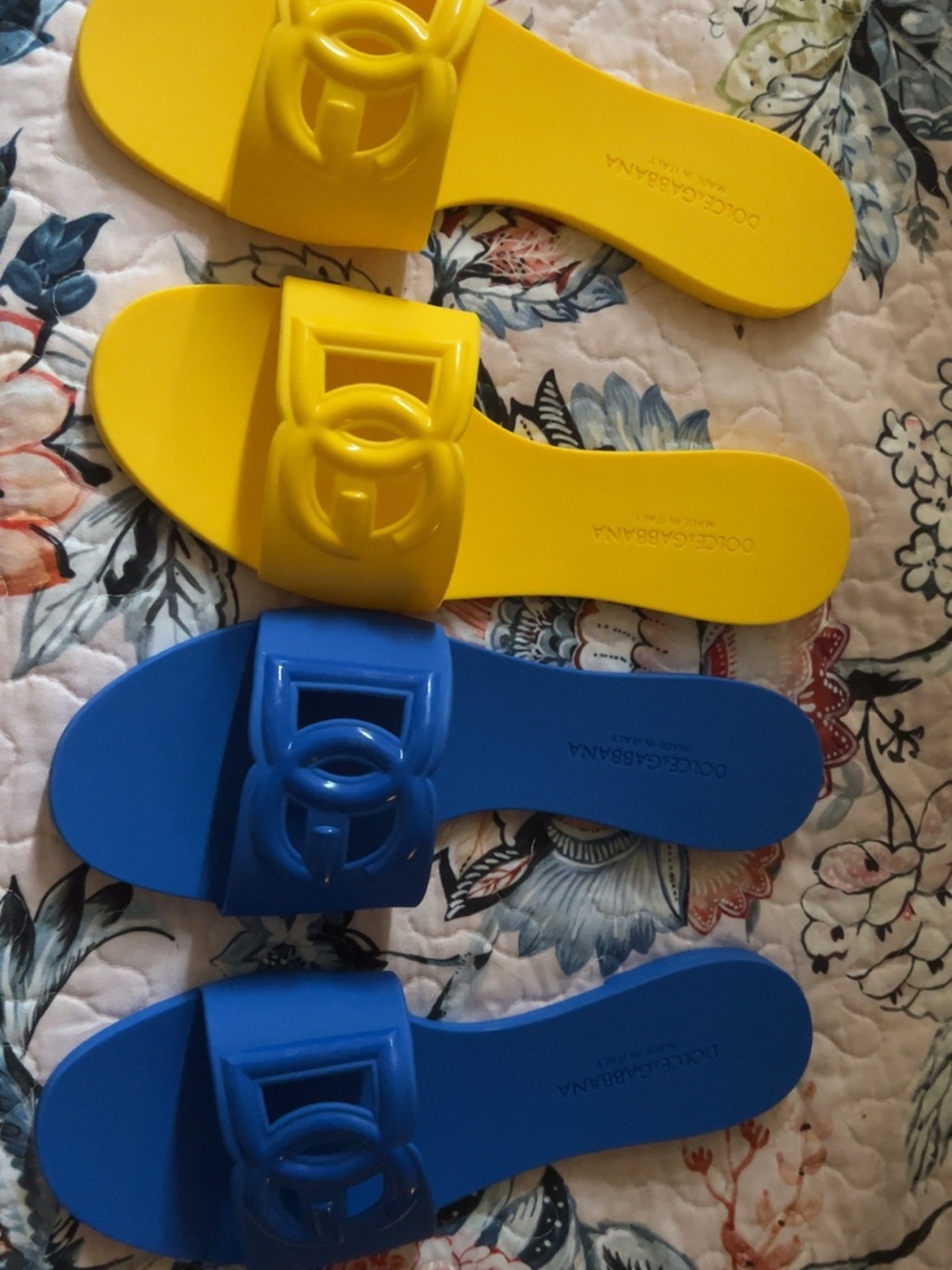 Dolce & Gabbana Yellow and Blue Rubber Slides